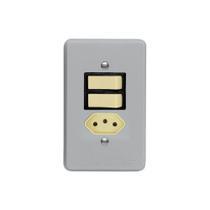 Conjunto Perlex 4x2 Cinza Com Placa(2paralelos+tomada 10) 1382p/11