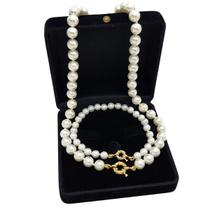 Conjunto Pérola Colar 8mm 45cm Pulseira 6 ou 8mm Banho De Ouro 4819