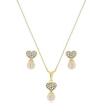 Conjunto Pérola Coração Banhado A Ouro 18K