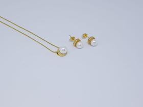 Conjunto pérola delicado cravejado Banhado a Ouro