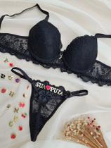 Conjunto Personalizável com Bojo em Tule Chinês Preto - Tamanhos P/M/G e GG