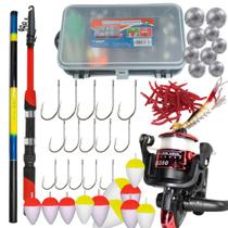 Conjunto Pesca Profissional 2 Varas, 1Molinete , Estojo Organizador Acessórios Boia Chumbada Anzol Isca