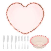 Conjunto Petisqueira 10 Peças Cristal Rosa Modelo Coração Wolff Conjunto Petisqueira 10 Peças Cristal Rosa Modelo Coração Wolff