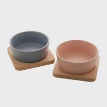 Conjunto Petisqueira C/ 2 Bandejas de Bambu e 2 Potes 10x10