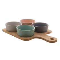 Conjunto Petisqueira Com Bandeja Lyor De Bambu E 4 Peças - 7977