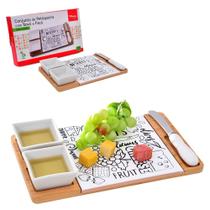 Conjunto Petisqueira de Porcelana de 2 Peças 50Ml Faca Inox Tabua Bambu 25X15Cm Wincy