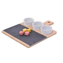 Conjunto Petisqueira Porcelana 3 Peças com Bandeja Bambu