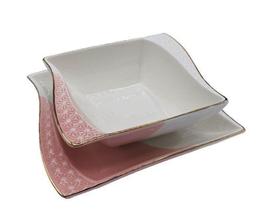 Conjunto Petisqueiras com Filete Dourado Rosa e Branco 2 peças - PRA CAZA