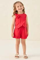 Conjunto Petit Cherie Tricoline Blusa com Laço e Short com Babado - Vermelho Tamanho (1ao8)