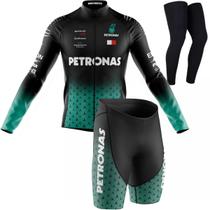 Conjunto Petronas Ciclismo Camisa Manga Longa Bermuda Gel Pernito Uv Bike Silicone