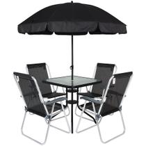 Conjunto Petrópolis 4 Cadeiras em Alumínio + Mesa Quadrada + Ombrellone Preto Bel