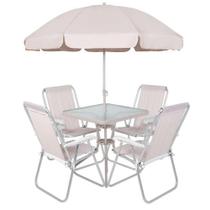 Conjunto Petrópolis para Jardim com Mesa Cadeira e Guarda Sol 86207 Bege BEL