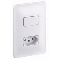 Conjunto Pial Zeffia Branco Modulo Com Placa 1 Simples + 1 Tomada 2P+T. - 0112