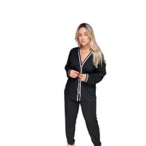 Conjunto Pijama Adulto Feminino Aberto Longo Inverno Manga Longa