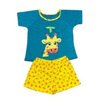 Conjunto Pijama Adulto Feminino Curto Verão Meia Manga Estampado Baby Doll