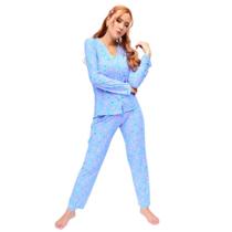 Conjunto Pijama Adulto Feminino Longo Aberto Inverno Liganete Blogueira