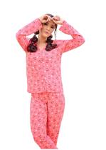 Conjunto Pijama Adulto Feminino Longo Aberto Inverno Liganete Blogueira