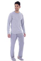 Conjunto Pijama Adulto Masculino Longo Outono Inverno Malha Suede Conforto