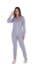 Conjunto Pijama Americano Aberto Feminino Adulto Inverno Longo Suede Conforto Botões
