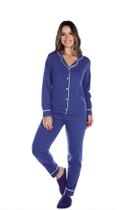 Conjunto Pijama Americano Aberto Feminino Adulto Inverno Longo Suede Conforto Botões