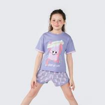 Conjunto Pijama Curto Infantil Menina Lilás Surfar Hering