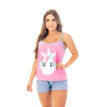 Conjunto Pijama Curto Verão Meia Manga Adulto Feminino Curto Verão Estampado Baby Doll