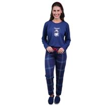 Conjunto Pijama Feminino Adulto Básico Blusa Estampada Manga Longa e Calça Para o Inverno