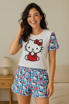 Conjunto Pijama Feminino Blusinha Shorts Baby Dool Desenho Animado Divertido Hello Kitty