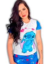 Conjunto Pijama Feminino Blusinha Shorts Baby Dool Desenho Animado Divertido Lilo e Stich
