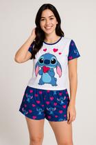 Conjunto Pijama Feminino Blusinha Shorts Baby Dool Desenho Animado Divertido Lilo e Stich