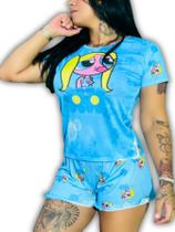Conjunto Pijama Feminino Blusinha Shorts Baby Dool Desenho Animado Divertido Meninas Poderosas Azul