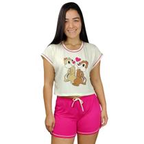 Conjunto Pijama Feminino Curto Verão Baby Doll Personagens Snoopy Mônica Pato Donald