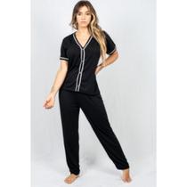 Conjunto Pijama Feminino Longo Liso Botões Prático Inverno