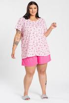 Conjunto Pijama Feminino Plus Size Malha PV Detalhe Blusão De Botão