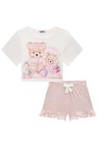 Conjunto Pijama Infantil Blusa Boxy Over em M. Malha Ursinhas e Shorts em Malha Confort Listrada - Kukiê Conjunto Pijama Infantil Blusa Boxy Over em M. Malha Ursinhas e Shorts em Malha Confort Listrada - Kukiê