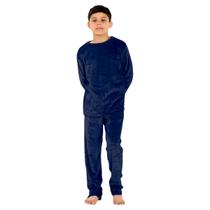 Conjunto Pijama Infantil Longo Roupa de Dormir Inverno Fleece Azul Marinho (Tamanho 08)