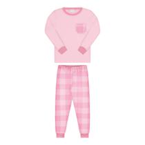 Conjunto Pijama Infantil Meia Malha Xadrez Rosa Alakazoo