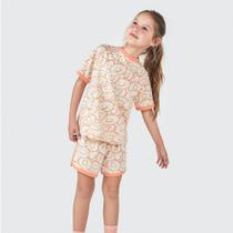 Conjunto Pijama Infantil Menina Bege e Laranja Sorria Hering Conjunto Pijama Infantil Menina Bege e Laranja Sorria Hering