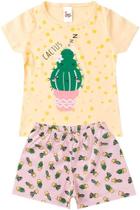Conjunto Pijama Infantil Menina De Algodão Cactus Amarelo e rosa G