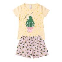 Conjunto Pijama Infantil Menina De Algodão Cactus Amarelo