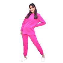 Conjunto Pijama Liso Adulto Feminino Longo Inverno Moletom Flanelado Com Punho