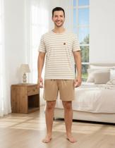 Conjunto Pijama Masculino Premium Confortável Bege Listrado -