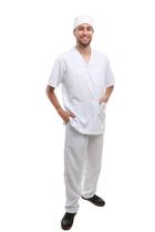 Conjunto Pijama Scrub Cirúrgico Hospitalar Branco Unissex, Tecido não precisa passar e seca muito rápido - Carmoni Uniformes