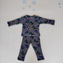 Conjunto Pijama Soft Longo Infantil Bebê Menino Menina plush roupa Inverno Quentinho calça e blusa manga longa estampado fleece maternidade - Mar Negro