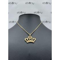Conjunto pingente coroa xangô + corrente banhado ouro