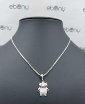 Conjunto pingente coruja + corrente banhado à rhodium Conjunto pingente coruja + corrente banhado à rhodium