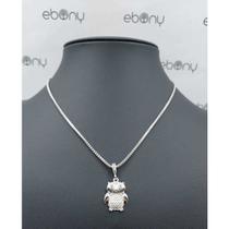 Conjunto pingente coruja + corrente banhado à rhodium