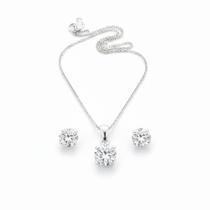 Conjunto Pingente e Brincos Amaré Prata 925 - Zircônia Redonda Conjunto Pingente e Brincos Amaré Prata 925 - Zircônia Redonda