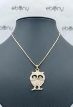 Conjunto pingente e corrente coruja iyami banhado ouro