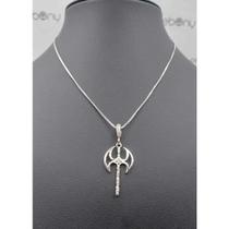 Conjunto pingente machado + corrente banhado a rhodium